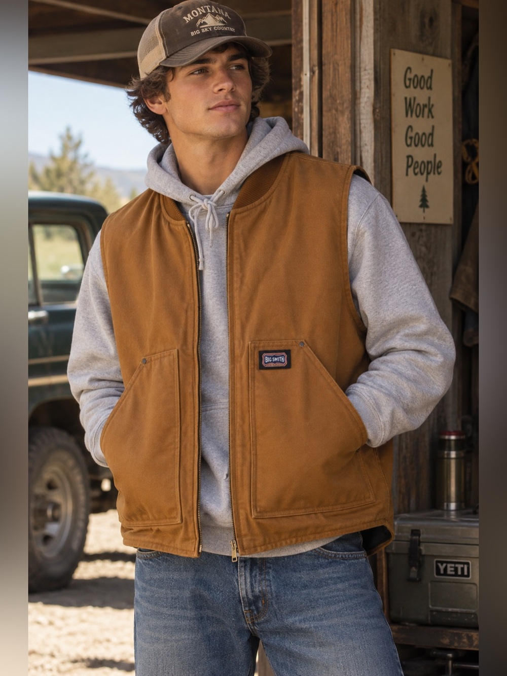 Big Smith Men’s 2XL Brown Duck Canvas Insulated Work Vest Full Zip Workwear